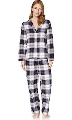 Buy Iris & Lilly Women's Long Sleeve Flannel Pyjama Set, Blue/Red/White, Size 8 • 9.99£