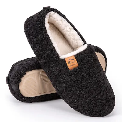 Buy Everfoams Womens Black Faux Fur Slippers Lined Memory Foam House Shoes Size 9/10 • 11.93£