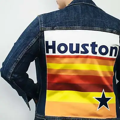 Buy Custom Houston Baseball Team Retro Rainbow Dark Denim Jacket For Women • 132.92£
