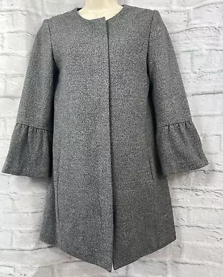 Buy H&M Grey Overcoat Long Flared Bell Sleeves Mottled Size S Hidden Zip Above Knee • 20.50£