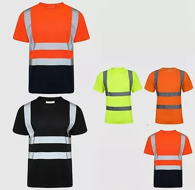 Buy Hi Vis Viz Crew Neck T-Shirt Reflective Workwear Safety Orange Yellow Two Tone • 11.49£