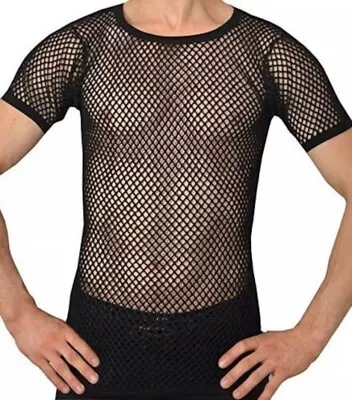 Buy Men's Crystal String Mesh Rasta Top Cotton Fishnet Short Sleeve T-Shirt Tee Tops • 8.49£