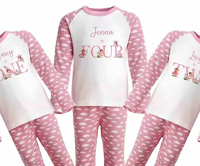 Buy CHILDRENS Personalised BIRTHDAY Pjs*PINK CLOUDS~I AM ONE,TWO,THREE,FOUR , FAIRYS • 13.99£
