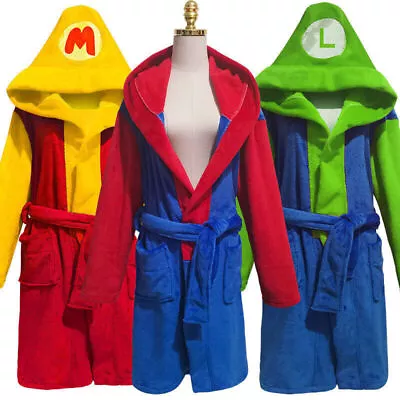 Buy Sleepwear Game Super Mario Bathrobe Pajamas Cosplay Adult Kids Nightgown Costume • 36.92£