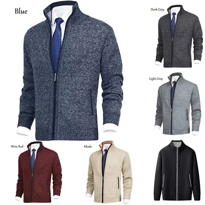 Buy Mens Fleece Lined Cable Knitted Zip Up Cardigan Warm Winter Outerwear Jumper ⭐⭐⭐ • 22.44£
