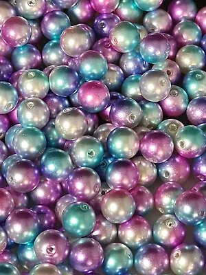 Buy 30 Rainbow Mermaid Pearl Beads, 10mm, 1.6mm Hole (MYAB 43) • 3.40£