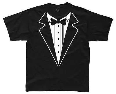 Buy TUXEDO Mens T-Shirt S-3XL Black Funny Printed Novelty Costume Shirt Bow Tie • 8.50£