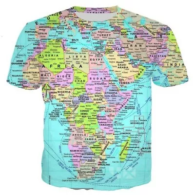 Buy Women Men T-Shirt 3D Print Short Sleeve Tee Tops World Map Plus Size Casual • 5.98£