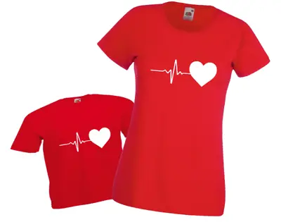 Buy Mum & Daughter Or Best Friends Matching T-shirts Red Heartbeat Design Kids Adult • 9.49£