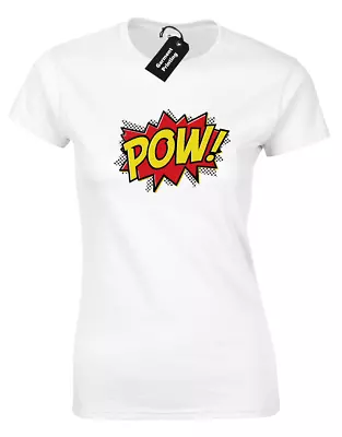 Buy Pow Ladies T-shirt Retro Bat Comic Book Design Man Funny Superhero Top (col) • 8.99£
