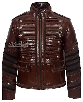Buy BATTALION Men’s Military Leather Jacket Brown Classic Studded Glaze Leather 4234 • 49£