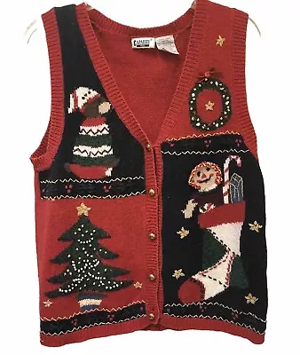 Buy Capacity Red  Tacky Ugly Christmas  Party Sweater Vest Petite Large • 12.05£