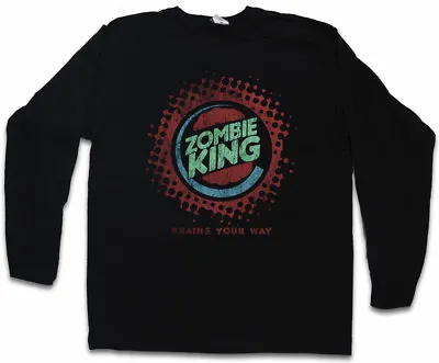Buy ZOMBIE KING MEN LONG SLEEVE T-SHIRT Fun Zombie Splatter Blood Brains Burger • 27.54£