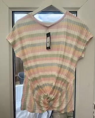 Buy BNWT New Look Pastel Striped Knot Front T-shirt Size Small RRP £12.99 • 6.99£