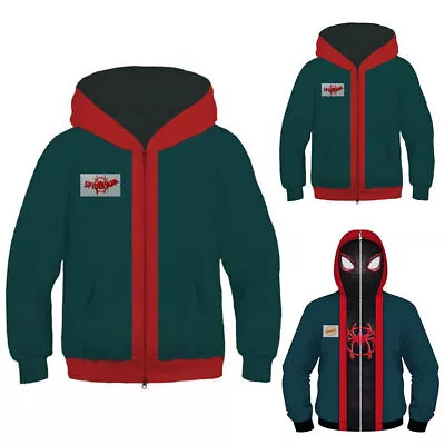 Buy Spiderman Into The Spider Verse Miles Morales Kid Jacket Zip Up Hoodie Boy Coat • 17.07£