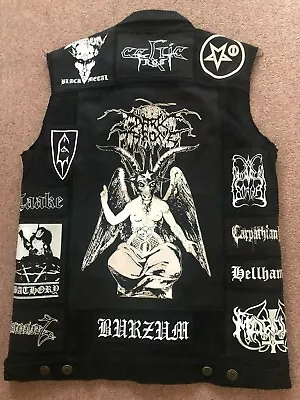 Buy Black Metal Battle Jacket Cut-Off Denim Vest Darkthrone Bathory Venom Gorgoroth • 166.66£