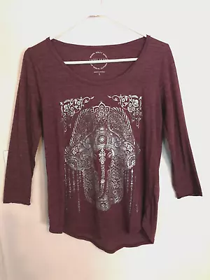 Buy Lucky Brand Womens Blouse S Shirt Maroon Silver Floral Paisley Top 3/4 Sleeve • 17.36£
