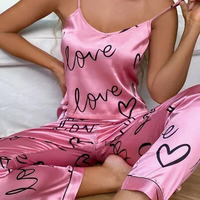 Buy Ladies Women Satin Silk Sleepwear Lace Cami Vest Sexy Lingerie Pyjamas Set Pjs • 13.86£