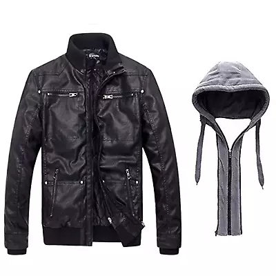 Buy Wantdo Biker New Mens Real Leather Jacket With Removable Hood Motorcycle Vintage • 95.14£