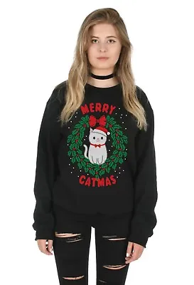 Buy Merry Catmas Sweater Top Jumper Sweatshirt Xmas Ugly Funny Crazy Lady Cats Cat • 23.99£