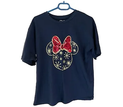 Buy Disney Size 14 T-Shirt Minnie Mouse Sequin & Glitter Navy Cotton - Preloved GC • 9.99£