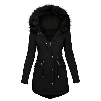 Buy Womens Quilted Parka Hooded Ladies Thick Winter Warm Coat Long Jacket Outwear UK • 22.58£