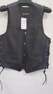 Buy Mens Black Classic Side Laces Motorcycle Biker Leather Waistcoat Vest • 31.99£