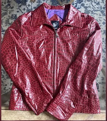 Buy Vintage Y2K Dollhouse Faux Red Crocodile Collared Jacket Sz S • 51.97£