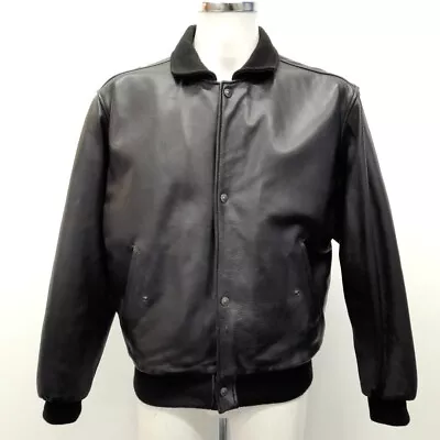 Buy Chevignon Black Leather Bomber Jacket Size M Men's RMF07-SM • 7.99£