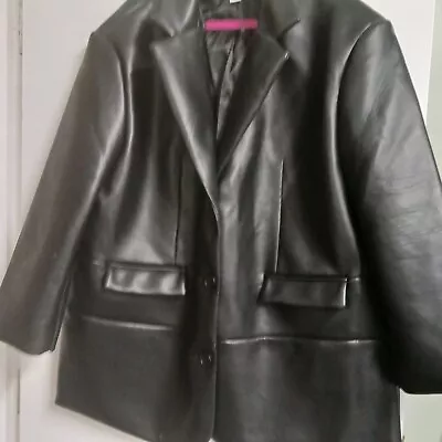 Buy Ladies Leather Look Black Jacket Size 16/18 • 8£