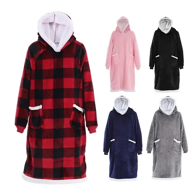 Buy Oversized Long Hoodie Blanket Unisex Men Women Wearable Fleece Hooded Sweatshirt • 17.95£