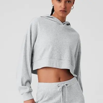Buy Alo Yoga Muse Hoodie Womens Sz XS Gray Heather Ribbed Pullover Relaxed Fit • 56.70£