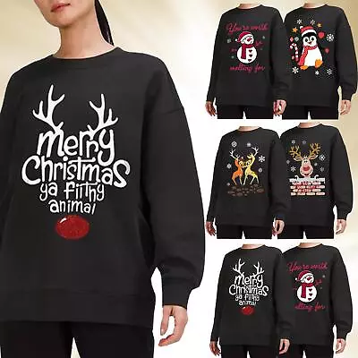 Buy Women Tall Christmas Xmas Tree Fleece Knit Plain Sweatshirt Crew Neck Jumper Top • 8.99£