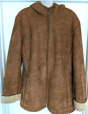 Buy Braeton Faux Shearling Sherpa Faux Suede Hooded Jacket Large Womens • 18.94£