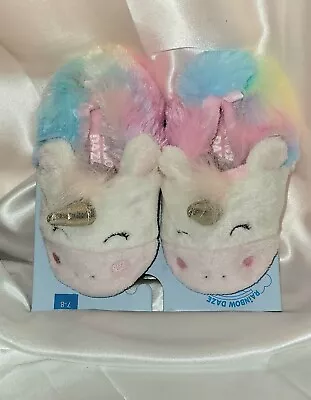 Buy Rainbow Daze Girls Colorful Unicorn Slippers Size 7-8 • 6.43£
