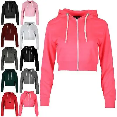 Buy Womens Ladies Fleece Zipper Up Hoodie Zipper Sweatshirt Hooded Cropped Hoody Top • 6.99£