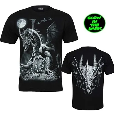 Buy  Men Gothic T-shirt Dragon On Skulls  Glow In Dark Both Side Print By WILD • 13.99£