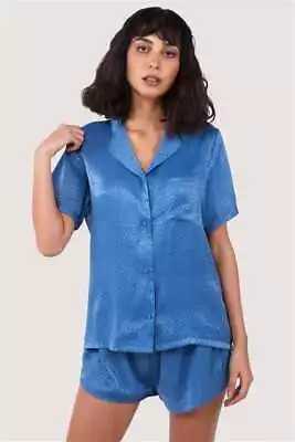 Buy Blue Jacquard Pyjama Top & Shorts Set • 20£