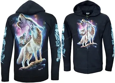 Buy Zip Up Hoodie Wolves Howling Under The Cosmic Night Wolf Glow In Dark By Wild • 29.99£