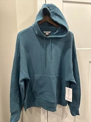 Buy NEW Athleta Balance Waffle Knit Hoodie LARGE Teal Blue Athleisure Pullover • 33.75£