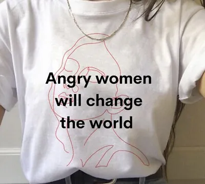 Buy Angry Woman Will Change The World T Shirt - Feminist - One Line Art - Abstract • 12.95£