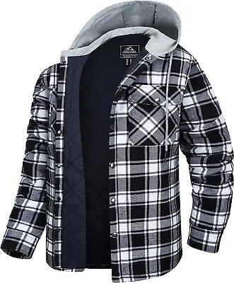 Buy MAGCOMSEN Men's Hoodies Flannel Check Pattern Sweatshirts Quilted Lined Casual 5 • 87.26£