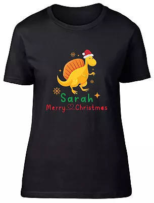 Buy Personalised Santa Hat Dinosaur Merry Christmas Women T-Shirt Trex Dino Gift Tee • 8.99£