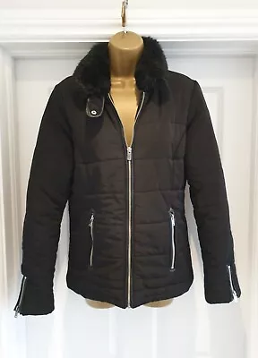 Buy Dorothy Perkins Black Padded Jacket With Removeable Fur Collar - Size 12 • 14.99£
