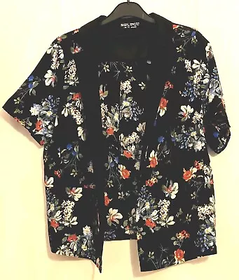 Buy Select Light Jacket/Top, No Fastenings Size 12 Short Sleeves Black Floral • 6.80£