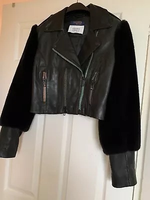 Buy Faux Leather Biker Jacket Fur Sleeved • 20£