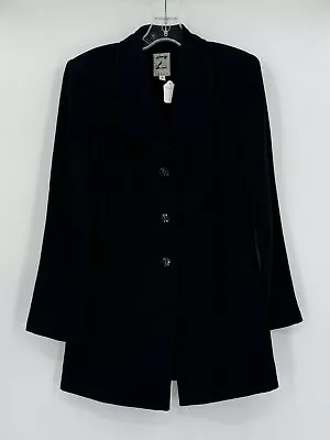 Buy Zelda Womens Vintage Black Woven Pleated Button Up Mid Length Blazer Jacket Sz 8 • 36.89£