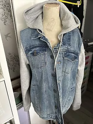 Buy PEP & Co Denim Jacket Collared With Hoodie Long Sleeves Size XL Blue / Grey • 6.99£