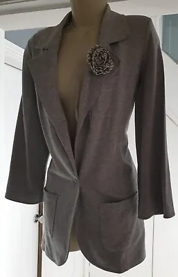 Buy Grey Single Breasted Boyfriend Blazer Secretary Workwear Jacket & Brooch Size 12 • 15£