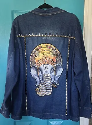 Buy OOAK Women's Upcycled Denim Jacket By For Joseph Sz 1X Elephants And Bling • 56.94£